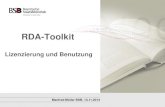 RDA-Toolkit - Willkommen - Bibliotheksverbund Bayern · 2014-12-12 · Zugriff auf das RDA-Toolkit sollte freigeschaltet sein. KOBV: IP-Adressen der Bibliotheken durch KOBV-Zentrale
