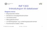 UNIVERSITETET INF1300 Introduksjon til databaser€¦ · Dagens tema: • Begrepsdannelse • Eksterneentydighetsskranker • Verdiskranker • Mengdeskranker • Underbegreper og