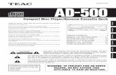 AD-500 · 2016-03-29 · certification this product complies with dhhs rules 21 cfr subchapter j appli-cable at date of manufacture teac corporation 3-7-3 naka-cho, musashino-shi,