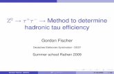 Z0+- Method to determine hadronic tau efficiencyZtautau W->taunu W->munu W->enu Z->mumu Z->ee Figure: m T distribution for ﬁnal state leptons Gordon Fischer (DESY) Z0 → τ+τ−
