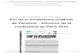 Fin de la Conférence (COP19) de Varsovie : Annonce de la conférence de … · Fin de la Conférence (COP19) de Varsovie : Annonce de la conférence de Paris 2015 Alors que la conférence