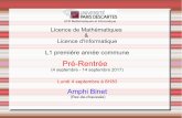Pré-Rentrée - Paris Descarteshelios.mi.parisdescartes.fr/~bouzy/Doc/L1/L1-PreR... · Pré-Rentrée (4 septembre - 14 septembre 2017) ... Nombre et pondération des contrôles: indiqués