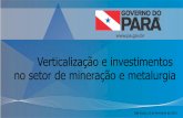 Verticalização e investimentos no setor de mineração e metalurgia · 2018. 11. 29. · O Pará é o 2º Estado minerador do Brasil; Minas de porte internacional, com qualidade