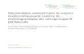 Déclaration concernant le vaccin multicomposant contre le … · 2018. 11. 27. · Déclaration concernant le vaccin multicomposant contre le méningocoque du sérogroupe (Octobre