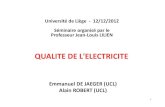 QUALITE DE L'ELECTRICITE©minaire ULg 2012_EDJ.pdf · Unbalance 0 0.02 0.04 0.06 0.08 0.1 200 100 0 100 200 Frequency variation 0 0.05 0.1 0.15 0.2 100 0 100 Harmonics ... • IEC