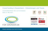 Crowd funding-Monitor 2012 von Für-Gründer.de Stand: 31 ......Zahlen zu kickstarter.com Im Jahr 2011 wurden 27.086 Projekte gestartet und davon 11.836 erfolgreich finanziert. Größte