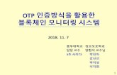 OTP 인증방식을 활용한 블록체인 모니터링 시스템isweb.joongbu.ac.kr/~jbuis/2018/ppt-2018-3.pdf개발 환경 및 시스템 개발(6/15) 네트워크 구축 생성된