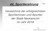 Verzeichnis der erfolgreichsten Sportlerinnen und Sportler ...€¦ · 44. Sportlerehrung Verzeichnis der erfolgreichsten Sportlerinnen und Sportler der Stadt Neckarsulm im Jahr 2019
