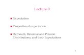 Lecture 9 - pku.edu.cnmwfy.gsm.pku.edu.cn/miao_files/ProbStat/lecture9.pdf · 2020. 3. 23. · Lecture 9!Expectation!Properties of expectation!Bernoulli, Binomial and Poisson Distributions,