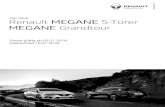 Der neue Renault MEGANE 5-Türer MEGANE Grandtour · • Nappaleder-Sportlenkrad mit mit blauen Ziernähten und GT Logo • RS-Button • Schaltwippen am Lenkrad • Spezifische Bremsen