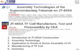 JT-60SA TF Coil Manufacture, Test and Preassembly by CEA...(280 tons) Lower EF Coils (100 tons) TF Coil (370 tons) PF Coils (185 tons) Cryostat Vessel Body ... TFC Manufacturing Workshop