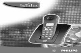 Philips Kala 6120 Dan...(bis) Tast interkommunikation/ venteposition med musik Farve clips Telefonledning 2 ekstra farve clips Blok til elnet Brugervejledning AAA batterier Tast lydstyrke