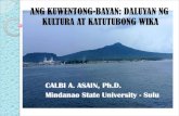 CALBI A. ASAIN, Ph.D. Mindanao State University - Sulumanloloko/manlilinlang (anekdota), mga tamad at pilosopo. Mga Tauhan ng Kuwentong-Bayan: Engkantado/engkantada, maliit na nilalang,