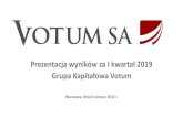 Prezentacja wyników za I kwartał 2019 Grupa Kapitałowa Votum · 2020. 4. 28. · Zarządzarekomendował, aby zysk netto Votum S.A. w kwocie netto 14 987 057,08 zł wypracowany