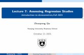 Lecture 7: Assessing Regression Studies